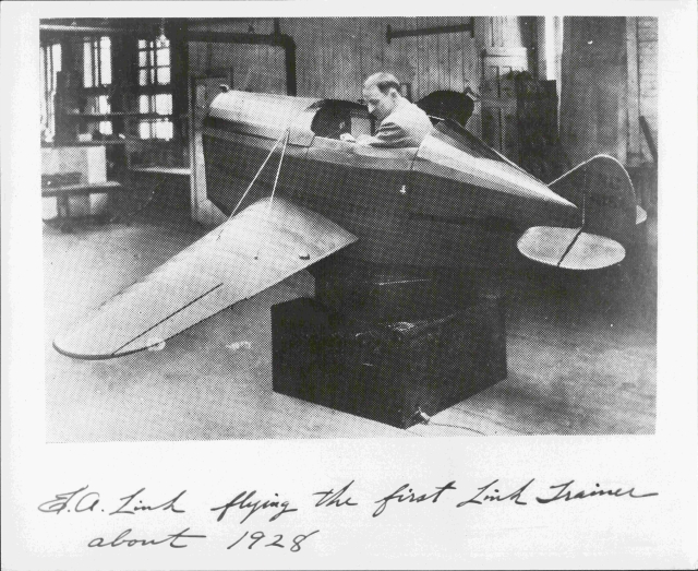 E.A. Link in Link Aviation Trainer - LINK1991R3.14.tif - Edwin A. Link Jr. Collection - Binghamton University Libraries' Special Collections